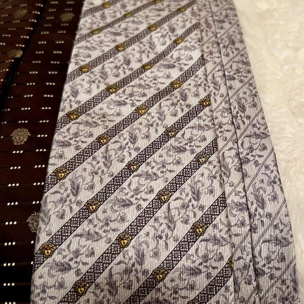 Versace Brown And Gray Patterned Ties Medusa Head… - image 3